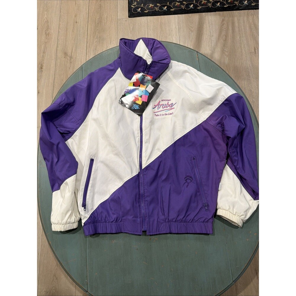 Vintage 90s JMN Apparel Benkiser Aruba Purple White Windbreaker Jacket M NWT